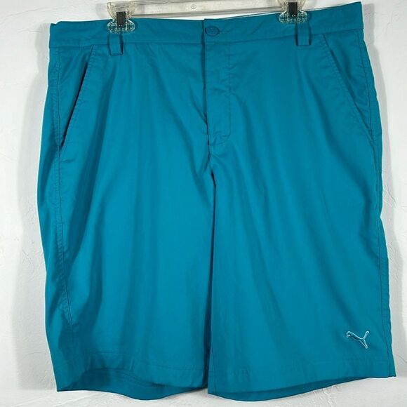 🔥🔥 PUMA Golf Shorts Turquoise Performance Material Men Sz 36 - EXCELLENT - Picture 1 of 9